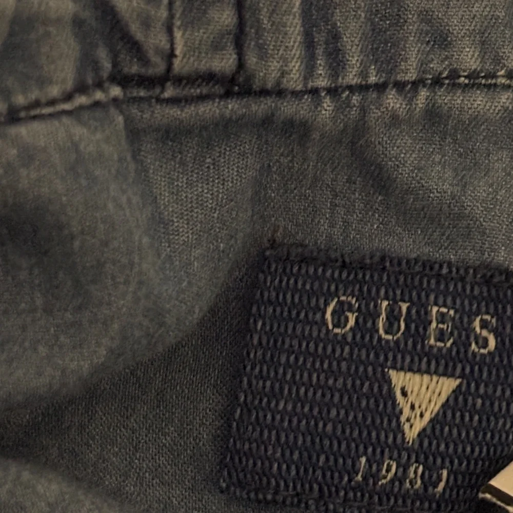 Guess Blue Embroidered  hoodie light Jean Jacket Sz S - Picture 2 of 8